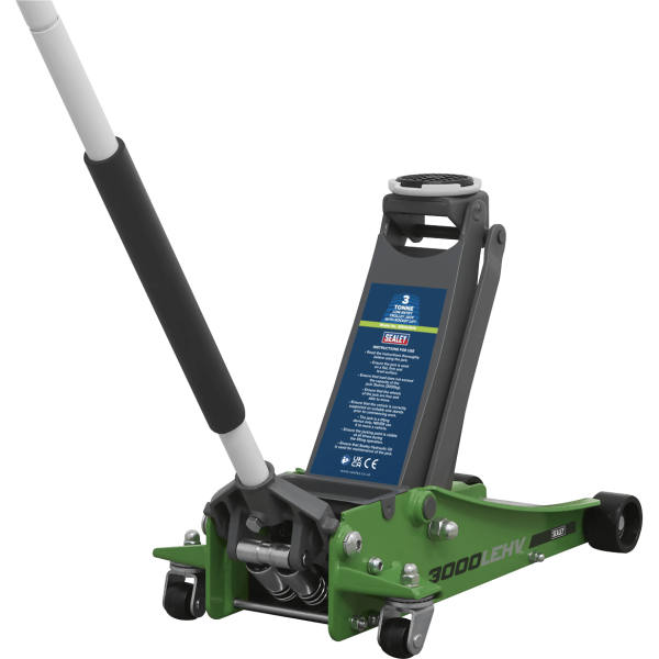 Sealey Trolley Jack Low Entry with Rocket Lift 3 Tonne Hi Vis Green