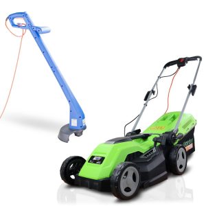 Hyundai 250W Corded Electric Grass Trimmer and GardenTek 38cm Corded Electric Roller Lawn Mower Bundle