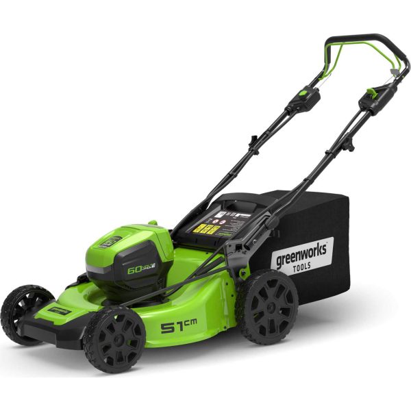 Greenworks GD60LM51 60v Cordless Brushless Self Propelled Lawnmower 510mm 2 x 4ah Li-ion Charger