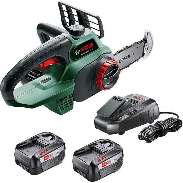 Bosch UNIVERSALCHAIN P4A 18v Cordless Chainsaw 200mm 2 x 6ah Li-ion Battery Charger