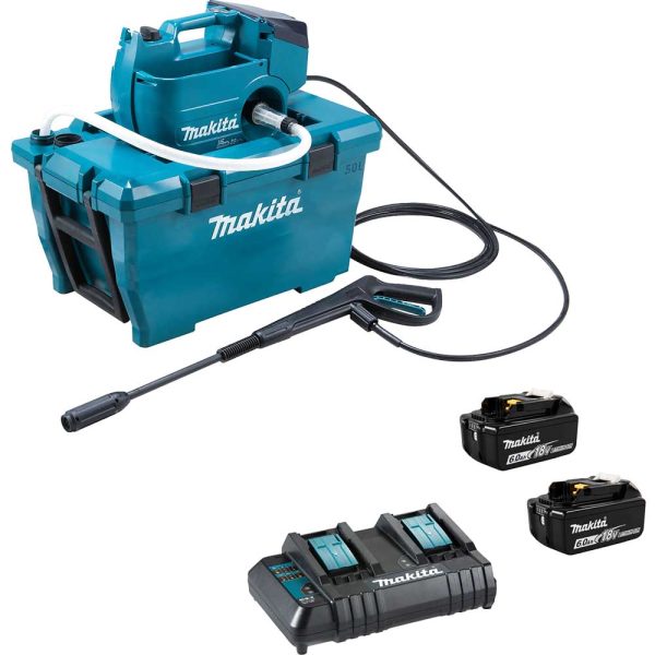 Makita DHW080 Twin 18v LXT Cordless Brushless Pressure Washer 2 x 6ah Li-ion Battery Charger