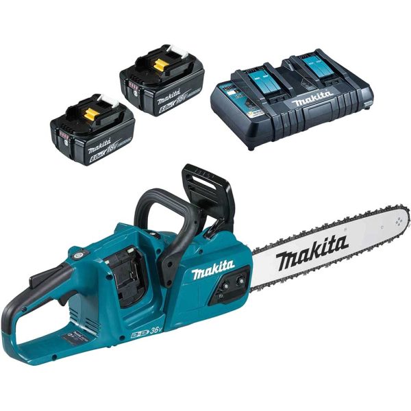Makita DUC405 Twin 18v LXT Cordless Brushless Chainsaw 400mm 2 x 6ah Li-ion Battery Charger
