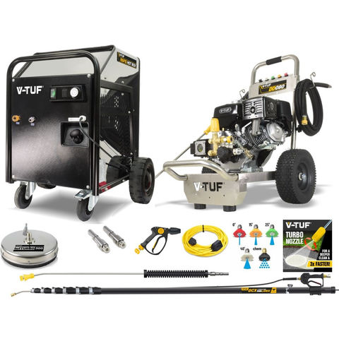 V-TUF V-TUF DD080 Industrial 200Bar, 15L/min 9HP Honda Driven Petrol Pressure Washer - Soft Wash & Stone Cleaning Kit