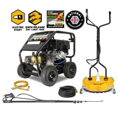 V-TUF V-TUF TORRENT3RGB Industrial 15HP Gearbox Driven Petrol Pressure Washer Kit - 4000psi (275.7Bar) - Electric Key Start - Property Cleaning Kit