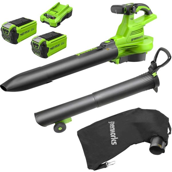 Greenworks GD40BVII 40v Cordless Brushless Leaf Blower Vacuum 2 x 2ah Li-ion Battery Charger