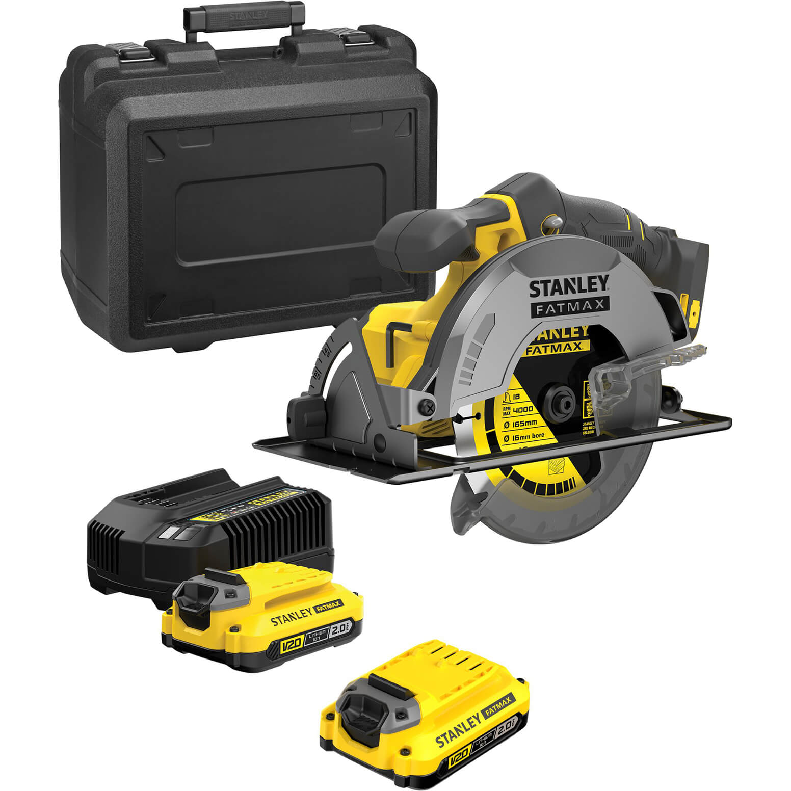 Stanley Fatmax V20 SFMCS500 18v Cordless Circular Saw 165mm 2 x 2ah Li-ion Battery Charger Case