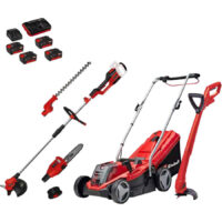 Einhell GE-CM 18v Cordless Rotary Lawnmower, Grass Trimmer and Multi Tool Kit 4 x 4ah Li-ion Battery Charger