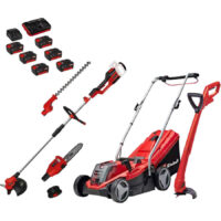 Einhell GE-CM 18v Cordless Rotary Lawnmower, Grass Trimmer and Multi Tool Kit 6 x 4ah Li-ion Battery Charger