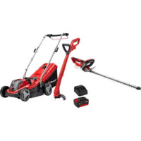Einhell GE-CM 18v Cordless Rotary Lawnmower, Grass and Hedge Trimmer Kit 1 x 4ah Li-ion Battery Charger