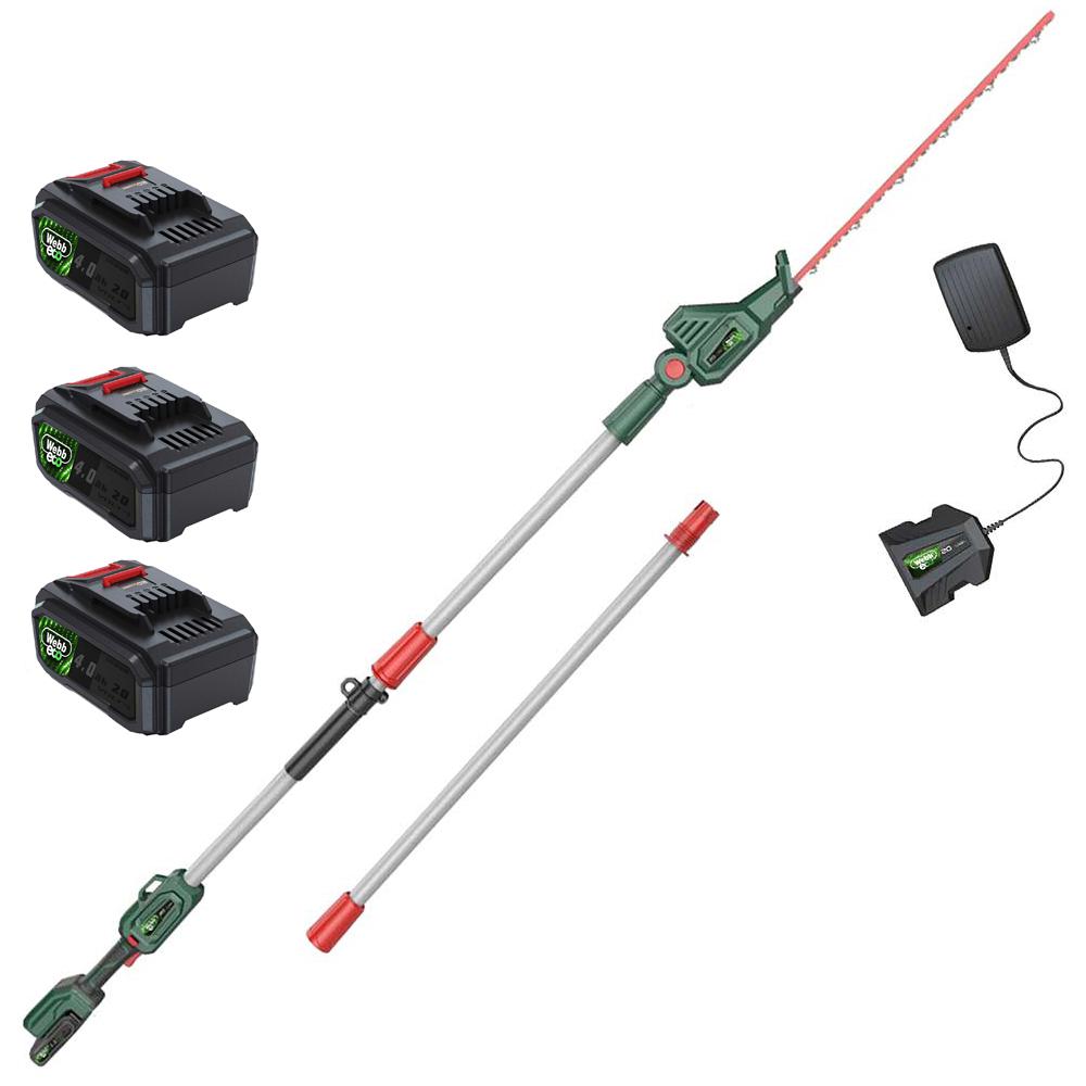 Webb Eco WEV20PHT 20v Cordless Long Reach Hedge Trimmer 500mm 3 x 4ah Li-ion Battery Charger